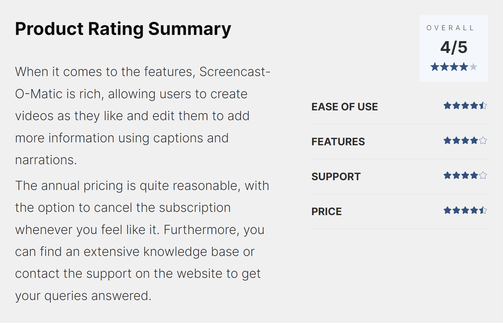 Product Rating Summary