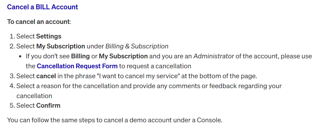 Cancel a Bill Account