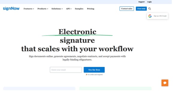 SignNow homepage